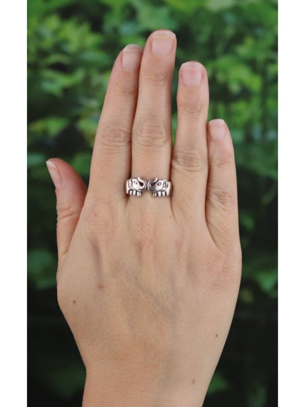 Sterling Silver Two Elephant Ring Size 9 - Picture 2 of 7